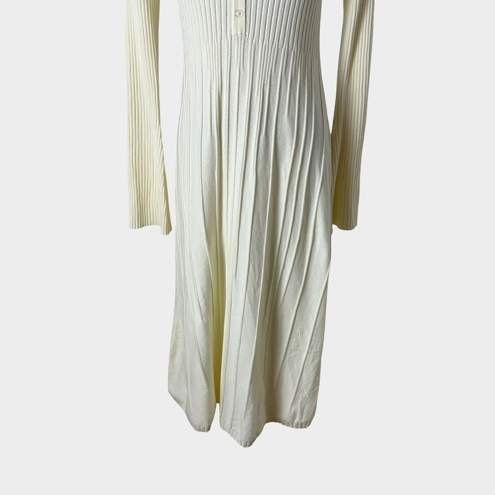 Nasty Gal Cream Ribbed V-Neck Midi Dress - Picture 4 of 15